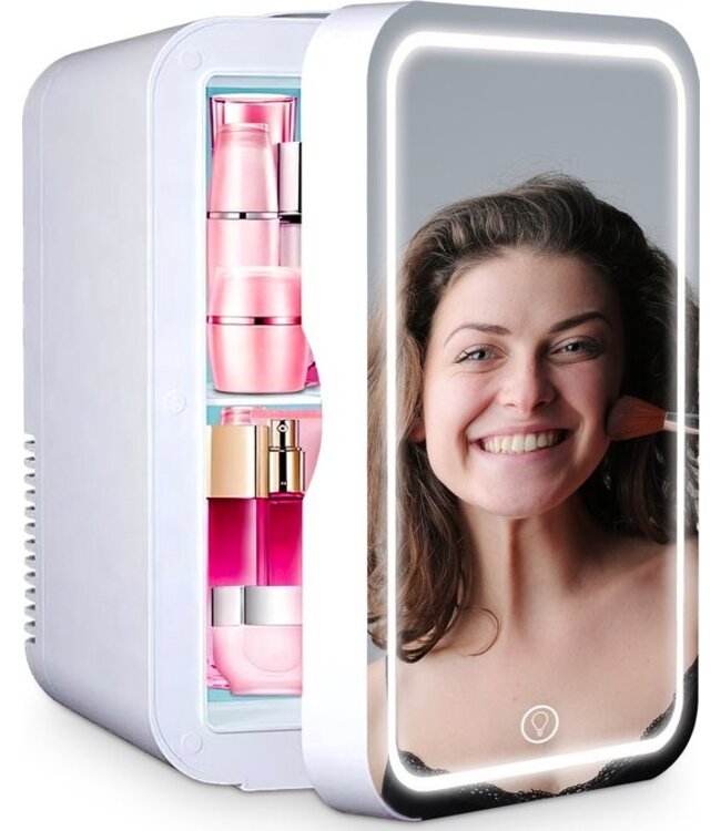 Goliving Skincare Fridge - Make-up koelkast - Beauty Koelkast - Mini-koelkast met spiegel en verlichting - Mini fridge