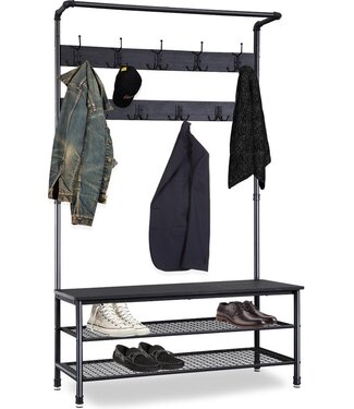 Goliving Goliving Staande Kapstok XL – Schoenenrek – Industriële look – Metaal/Hout – 100 x 41.5 x 182 cm – Zwart