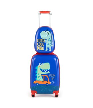 Coast Coast 2-Delige Kinderkofferset - Trolley en Rugzak - Blauw/dinosaurus