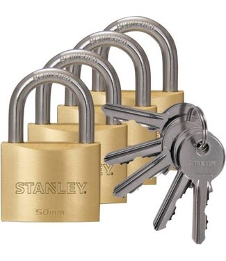 Stanley Stanley Hangslot Set met Sleutel - 4 Stuks - 50 MM - Massief Messing Sloten