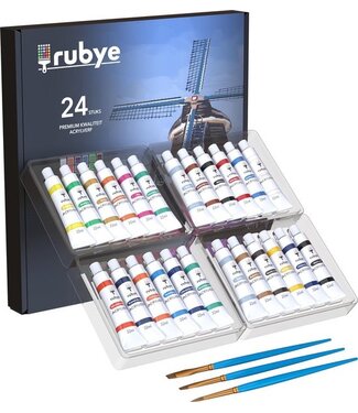 Rubye® Rubye® Acrylverf - Schilderen - Verf - Penselen - Hobby en Creatief - Schilderen op Nummer - 22ML Tubes - 24 Kleuren