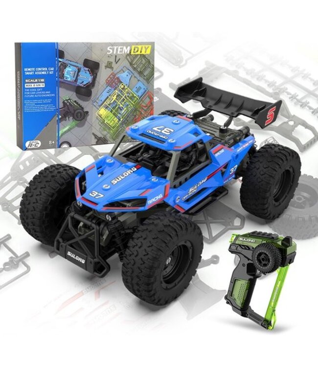 Fuegobird 1?18 Met afstandsbediening RC DIY speelgoedauto - 2.4 G - monteren - blauw