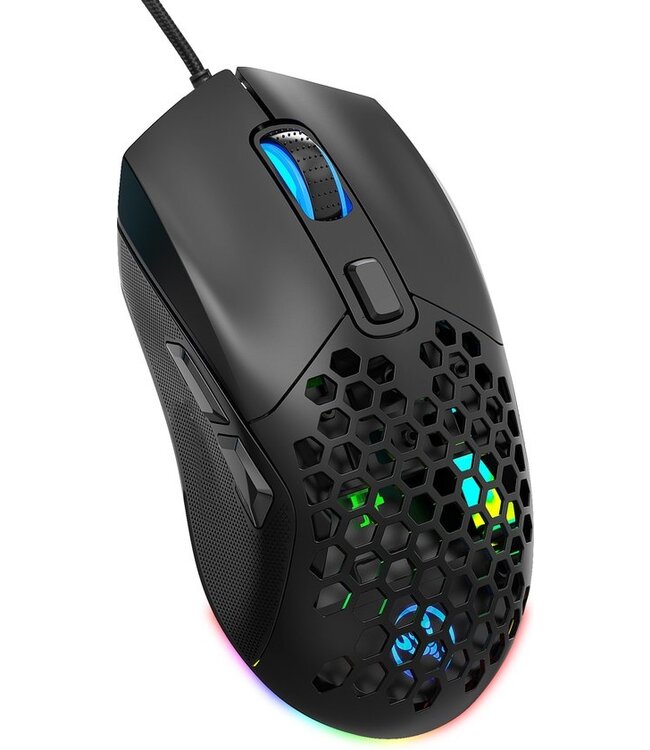 HxSJ HXSJ X300 Optisch Gaming Muis - Ultra licht - RGB Verlichting - Vervangbare achterkoffer - 7200DPI - Zwart