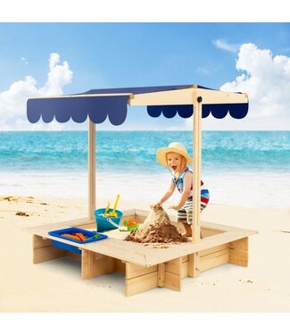 Coast Coast Sandpit voor kinderen - Overdekte buitenzandbak - 115 x 115 x 121 cm - Natuur + Blauw