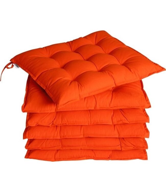 Detex Detex Set 6 Stoelkussens 43x39x5cm Bevestigingsband Visco Effect Indoor Outdoor Oranje