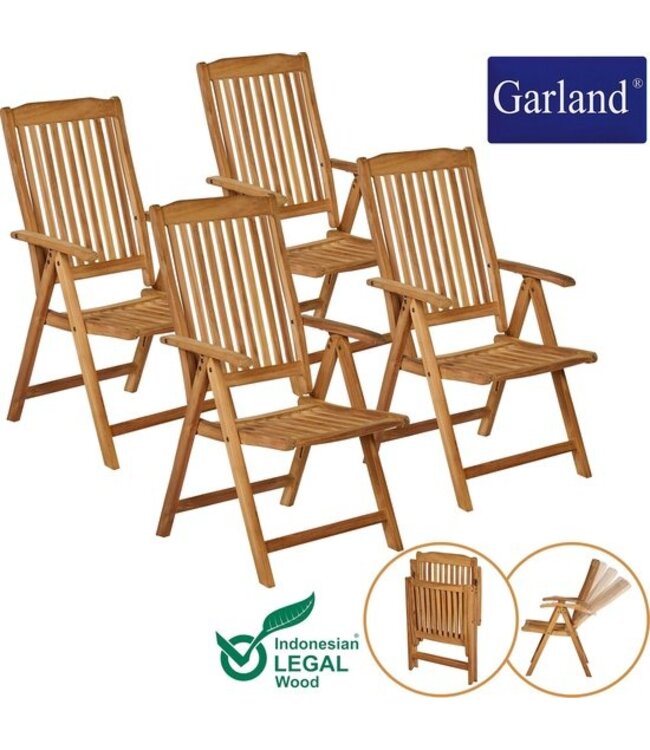 Garland Set 4 Tuinstoelen Bari 5-voudig Verstelbaar Teakhout Klapbaar Rugleuning