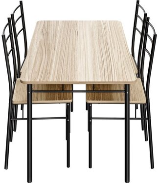 Casaria Casaria Eetkamerset Leo - 1x Eettafel 4x Stoel - Lichte Eik