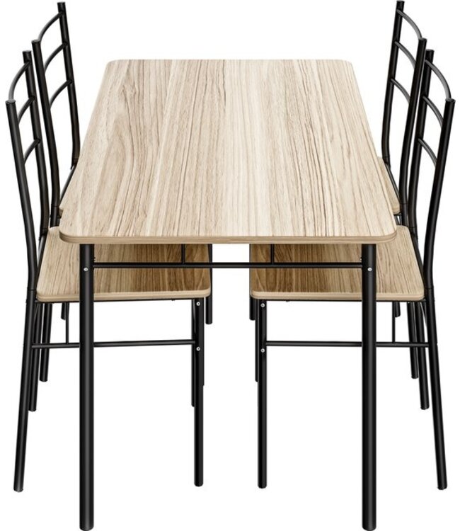 Casaria Eetkamerset Leo - 1x Eettafel 4x Stoel - Lichte Eik