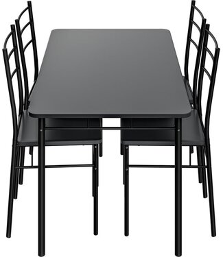 Casaria Casaria Eetkamerset Leo - 1x Eettafel 4x Stoel - Antraciet