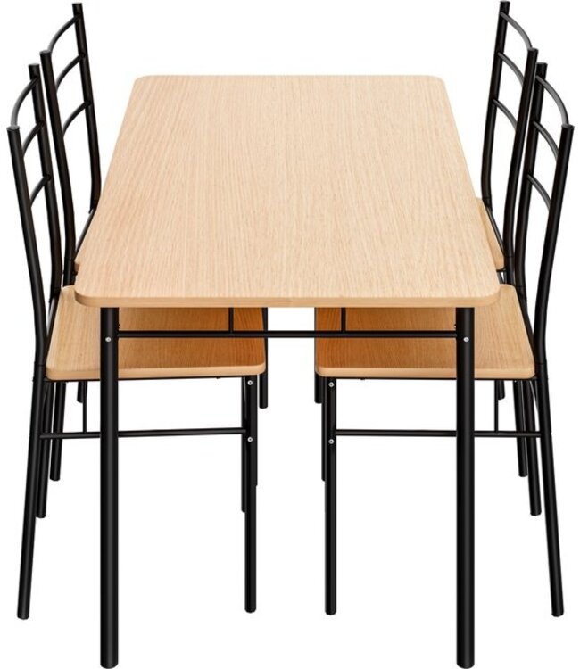 Casaria Casaria Eetkamerset Leo - 1x Eettafel 4x Stoel - Beuk