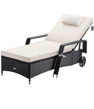 Casaria Casaria Polyrattan Ligstoel – Incl. Kussen tot 160 Kg - Zwart Crème