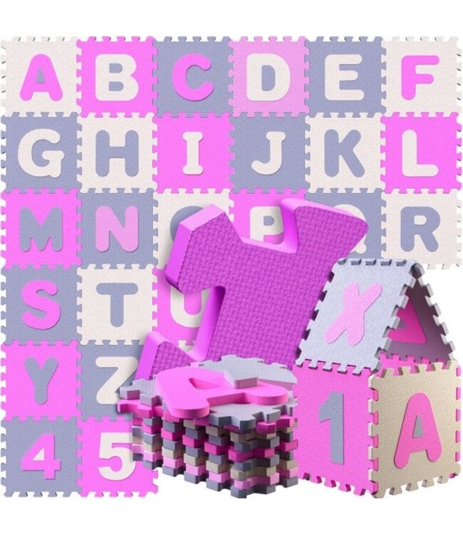 Spielwerk Spielwerk XXL Puzzelmat - Schuim 86 Delen Cijfers Letters - Roze