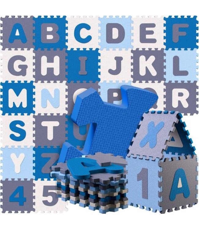 Spielwerk XXL Puzzelmat - Schuim 86 Delen Cijfers Letters - Blauw