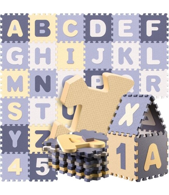Spielwerk Spielwerk XXL Puzzelmat - Schuim 86 Delen Cijfers Letters - Grijs