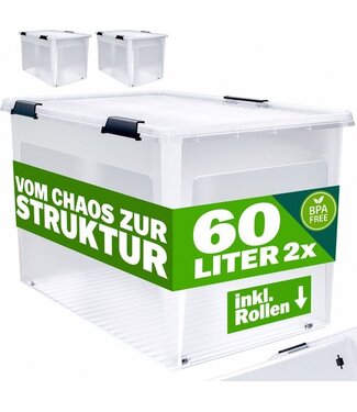 Deuba Opbergbox 2x52L – Deksel – Stapelbaar - Wielen