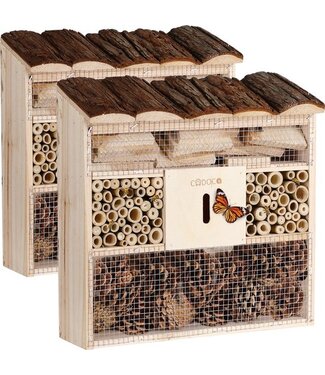 Cadoca CADOCA Insectenhotel Set van 2 - Schorsdak Hout - 31x30,5x9,5cm