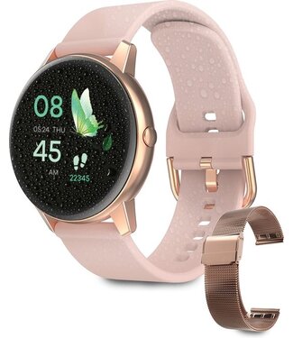 ProTrue Rysefit Smartwatch Dames - Horloge / Sporthorloge Dames - Geschikt voor IOS, Android -  Roze/Rose Goud