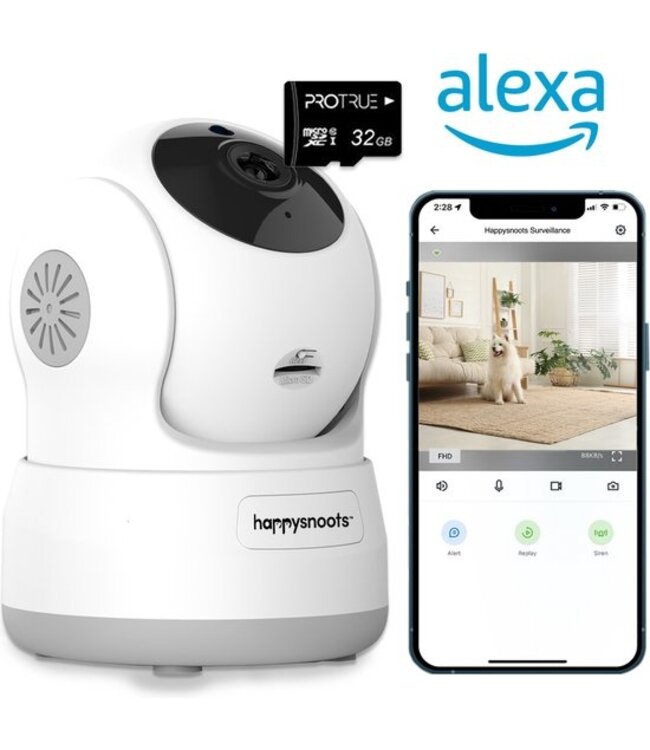 Happysnoots 1080p Huisdiercamera met App - Hondencamera - Huisdier Camera - Pet Camera Wifi Binnen- voor Hond / Katten / Dieren