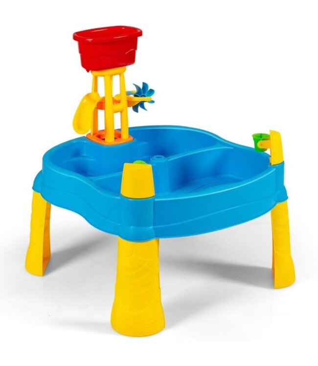 2-In-1 Peuter Water en Zandtafel Speelset met Paraplugat & 18 Stuks Accessoire Set voor Buiten en Binnen 70 x 70 x 81 cm