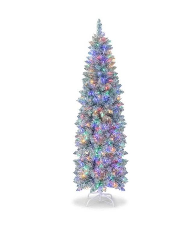 180 cm Verlichte Kunstkerstboom Scharnierende Feestboom met 475 Takuiteinden 250 Meerkleurige LED-Lampjes Slanke Kerstboom