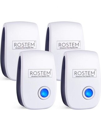 Rostem Rostem 4-Pack Ultrasonische Ongedierte Verjager voor binnen - Ongediertebestrijding - Muizen en Insecten Bestrijden - Ultrasone Verjager - Pest Repeller - Muizen Bestrijden in Huis - Wit