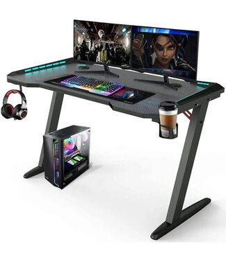 Avalo Avalo Gaming Bureau - 140x60x73 CM - Game Desk Met LED Verlichting - Tafel - Zwart