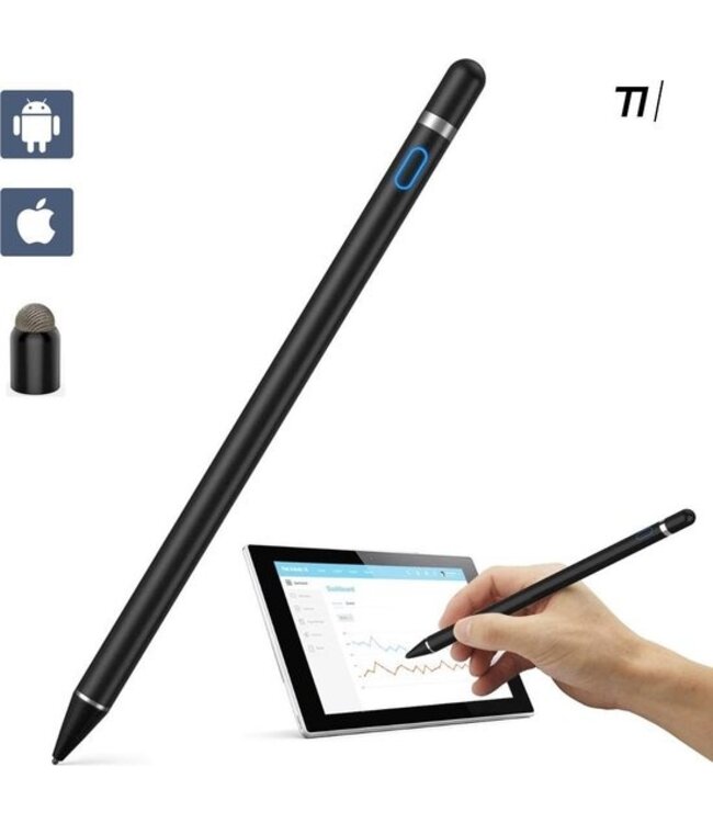 Tikkens 2 In 1 Active Stylus Pen - Pencil Geschikt Voor Tablet, Ipad, Android en Apple Telefoons - Zwart