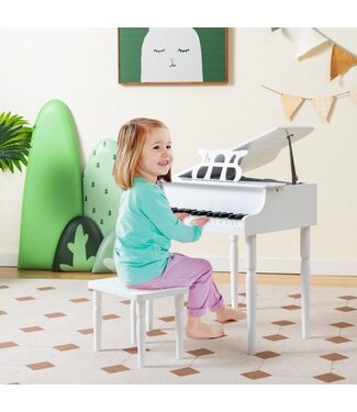 Coast Kinderpiano met 30 Toetsen Klassiek met Muziekstandaard en Zitbank Speelgoedpiano Mini-Muziekspeelgoed Toetsinstrument Roze/Wit/Zwart