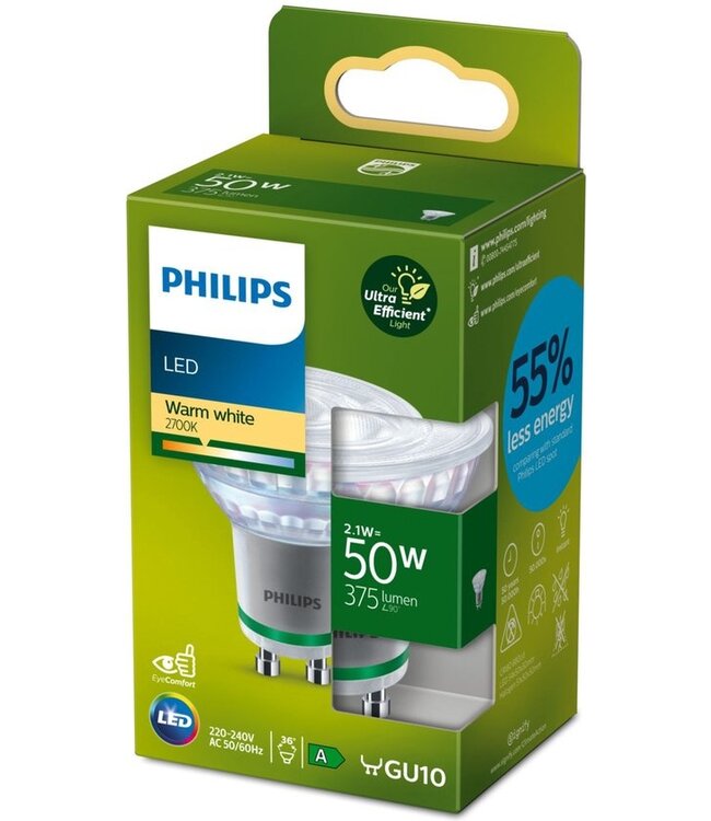 Philips Ultra Efficient LED spot - 50W - GU10 - Warmwit licht