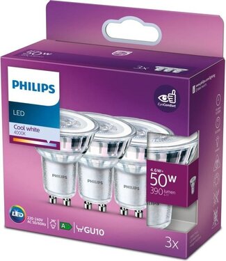 Philips Philips energiezuinige LED Spot - 50 W - GU10 - koelwit licht - 3 stuks - Bespaar op energiekosten