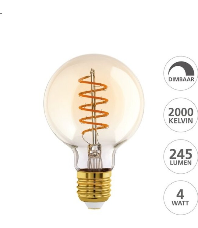 EGLO LED Lamp - E27 fitting - Ø 8 cm - G80 - Amber - 2000K - Dimbaar