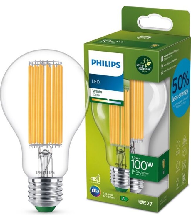 Philips Ultra Efficient LED lamp Transparant - 100 W - E27 - Wit licht