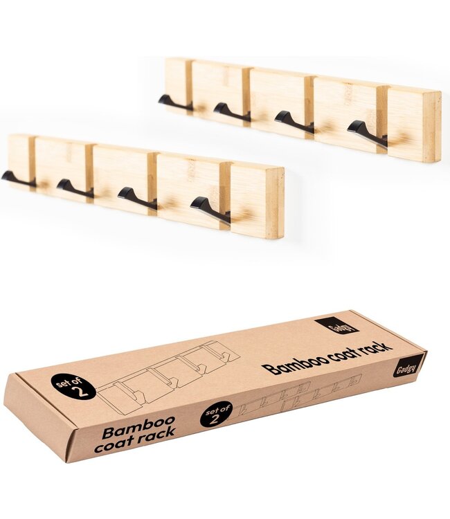 Gadgy Kapstok Hangend - Wandkapstok Hout Wand - Kinderkapstok met 5 Inklapbare Haken - Muur Kleerhanger Bamboe - Max. 15kg draagkracht