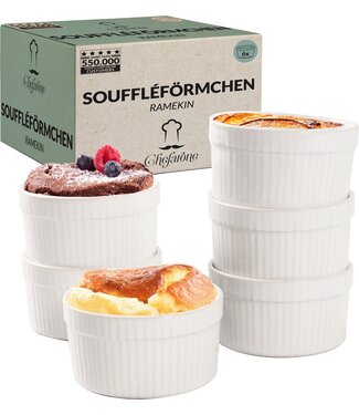 Chefarone Chefarone Creme Brulee Schaaltjes - 6 Mini Ovenschalen - Ramekin Schaaltjes Keramiek - Souffleschaaltjes 200 ML - Koken met Kinderen - Toetjes Schaaltjes - Wit