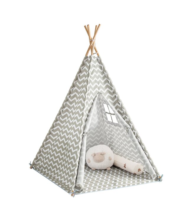 SoBuy OSS03 Tipi Tent Voor Kinderen 112 x 112 x 158 cm - Wit/ Grijs