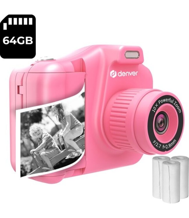 Denver Denver Kindercamera Full HD met Printer - Selfie Camera - 48MP - Digitale Camera Kinderen - Foto en Video - Spelletjes - KPC1370 - Roze