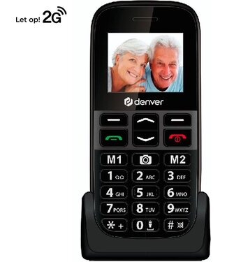 Denver Denver Senioren Mobiele Telefoon - Grote Toetsen - Oplaadstation - Dual SIM - GSM - 2G - Simlockvrij - SOS knop - BAS18500MEB - Zwart