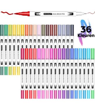 Woodley Dubbelzijdige Stiften Set 36 Kleuren - Kinderen en voor Volwassenen - Brush Pennen - Twinmarkers