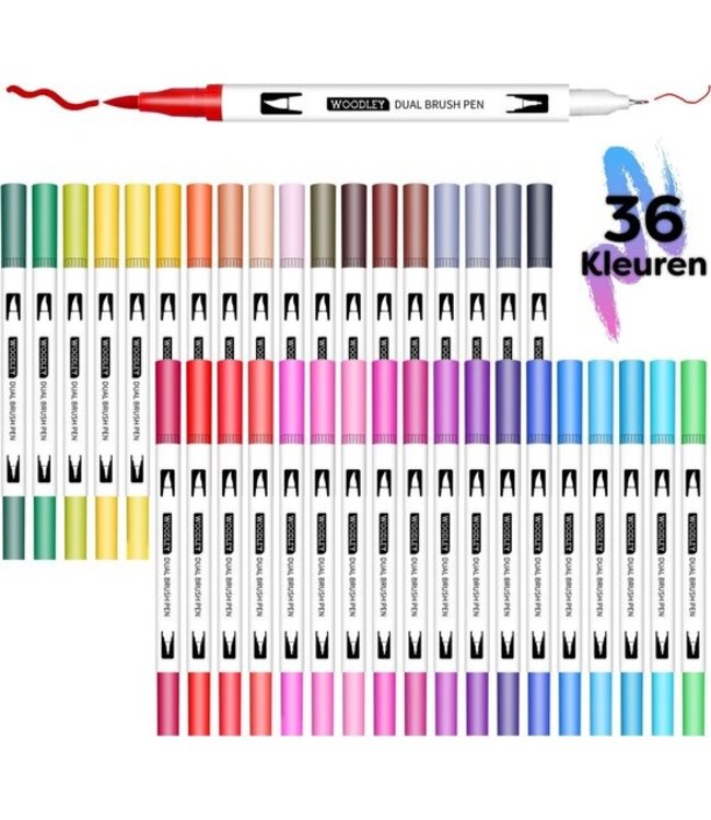 Dubbelzijdige Stiften Set 36 Kleuren - Kinderen en voor Volwassenen - Brush Pennen - Twinmarkers