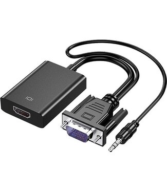 Techvavo® Techvavo® VGA (+ Audio) naar HDMI Adapter Converter Universeel - Met 3.5MM Jack Aux & USB Voeding Kabel - Analoog Naar Digitaal Video Omvormer - Male To Female - 1080P Full HD - inclusief USB voedingskabel