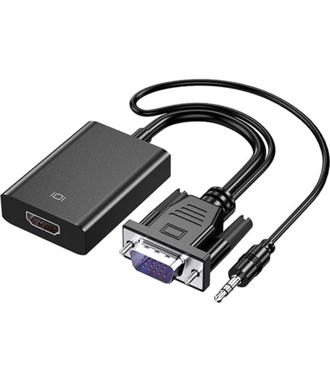 Techvavo® VGA (+ Audio) naar HDMI Adapter Converter Universeel - Met 3.5MM Jack Aux & USB Voeding Kabel - Analoog Naar Digitaal Video Omvormer - Male To Female - 1080P Full HD - inclusief USB voedingskabel