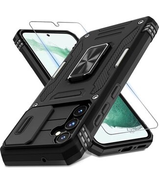 Podec Podec Hoesje geschikt voor Samsung Galaxy A54 Zwart Telefoonhoesje - Anti-Shock Case Cover Hybrid Armor Hoes met Kickstand Ring met Screenprotector
