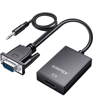 Garpex Garpex® VGA naar HDMI Adapter Converter - Universeel met 3.5mm Jack AUX & USB Voeding Kabel - Analoog naar Digitaal Video Omvormer - Male to Female - 1080p Full HD - Inclusief USB voedingskabel