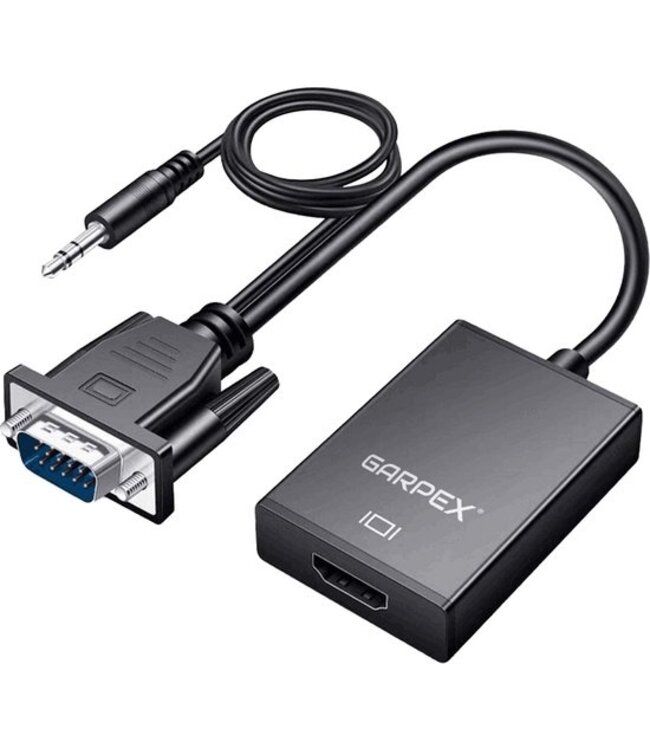 Garpex® VGA naar HDMI Adapter Converter - Universeel met 3.5mm Jack AUX & USB Voeding Kabel - Analoog naar Digitaal Video Omvormer - Male to Female - 1080p Full HD - Inclusief USB voedingskabel
