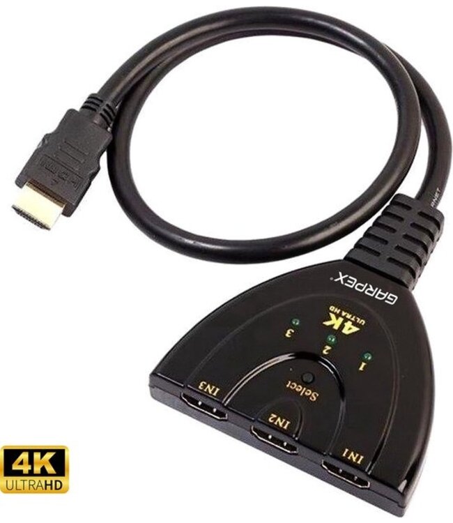Garpex® HDMI Switch - HDMI Splitter - HDMI Splitter 3 in 1 uit - HDMI Kabel - 4K Ultra HD