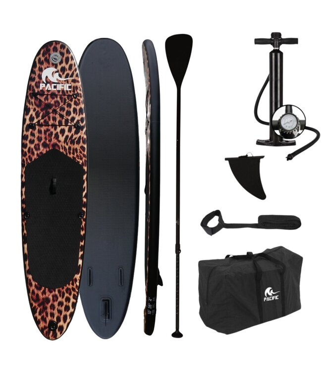 Pacific Special Edition Sup Board - Panterprint zwart - Extra Stevig - 305 cm - 7 Delig - Tot 100 kg - Opblaasbaar