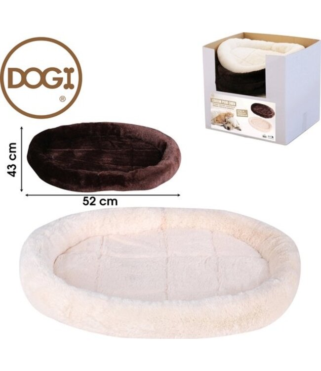 DOGI Hondenkussen in zachte stof - 52cm x 43cm  - Ovaal - zacht en fluffy hondenmand - kleur beige