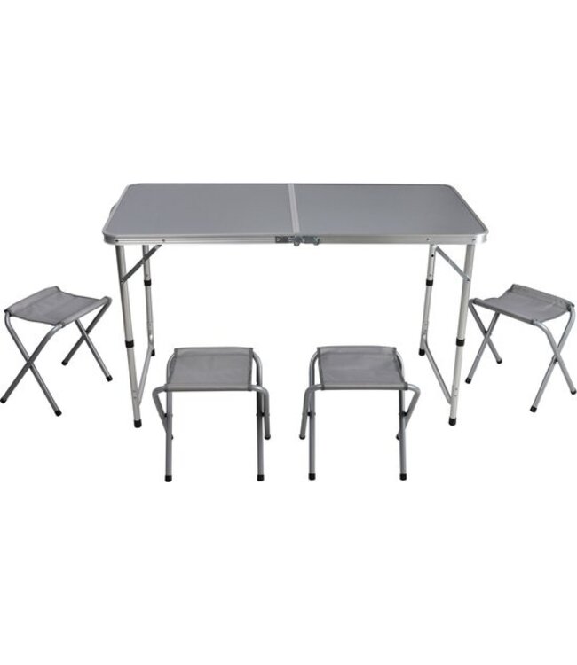 Sunnydays camping tafel/krukjes - opvouwbaar - grijs - L120 x B60 x H67 cm - Bijzettafels