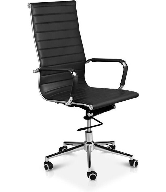 LIFA LIVING Bureaustoel Brisbane - Zwart - Leer - Modern - Ergonomisch - Verstelbaar - Draagcapaciteit: 150 kg