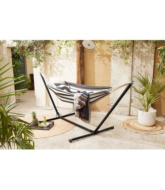 909 Outdoor 909 OUTDOOR hangmat met frame - Outdoor hangmat in zwart en wit - hangmat met metalen standaard voor tuin - balkon en terras - max. 100 kg - 290 x 100 x 100 cm